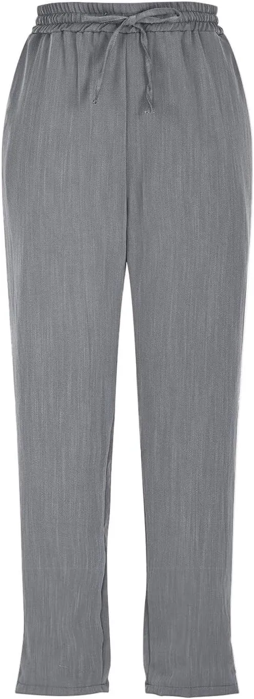 ADHOWBEW Women Capri Pants Cotton Casual Trendy High Waist Summer Comfy Wide Leg Flowy Lounge Bottoms with Pockets