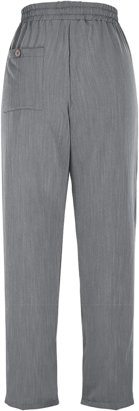 ADHOWBEW Women Capri Pants Cotton Casual Trendy High Waist Summer Comfy Wide Leg Flowy Lounge Bottoms with Pockets