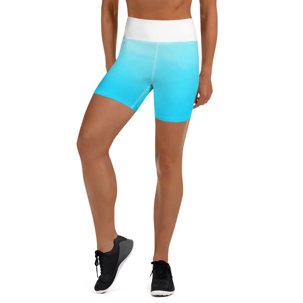 Aqua and White Yoga Shorts