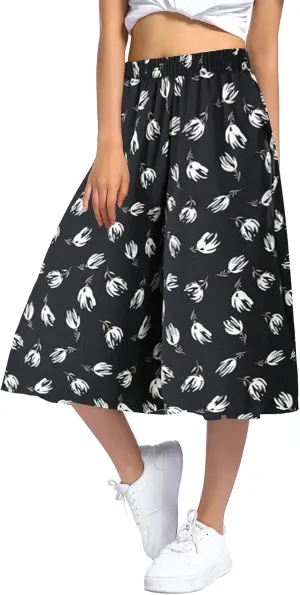 Casual Dress Pants for Women Loose Fit High Waisted Floral Print Pant Wide Leg Elastic Waist Trousers with Pockets