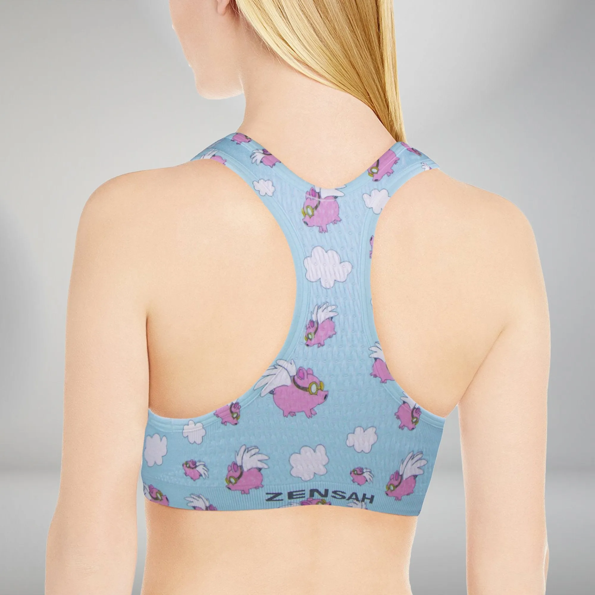 Flying Pigs Seamless Sports Bra