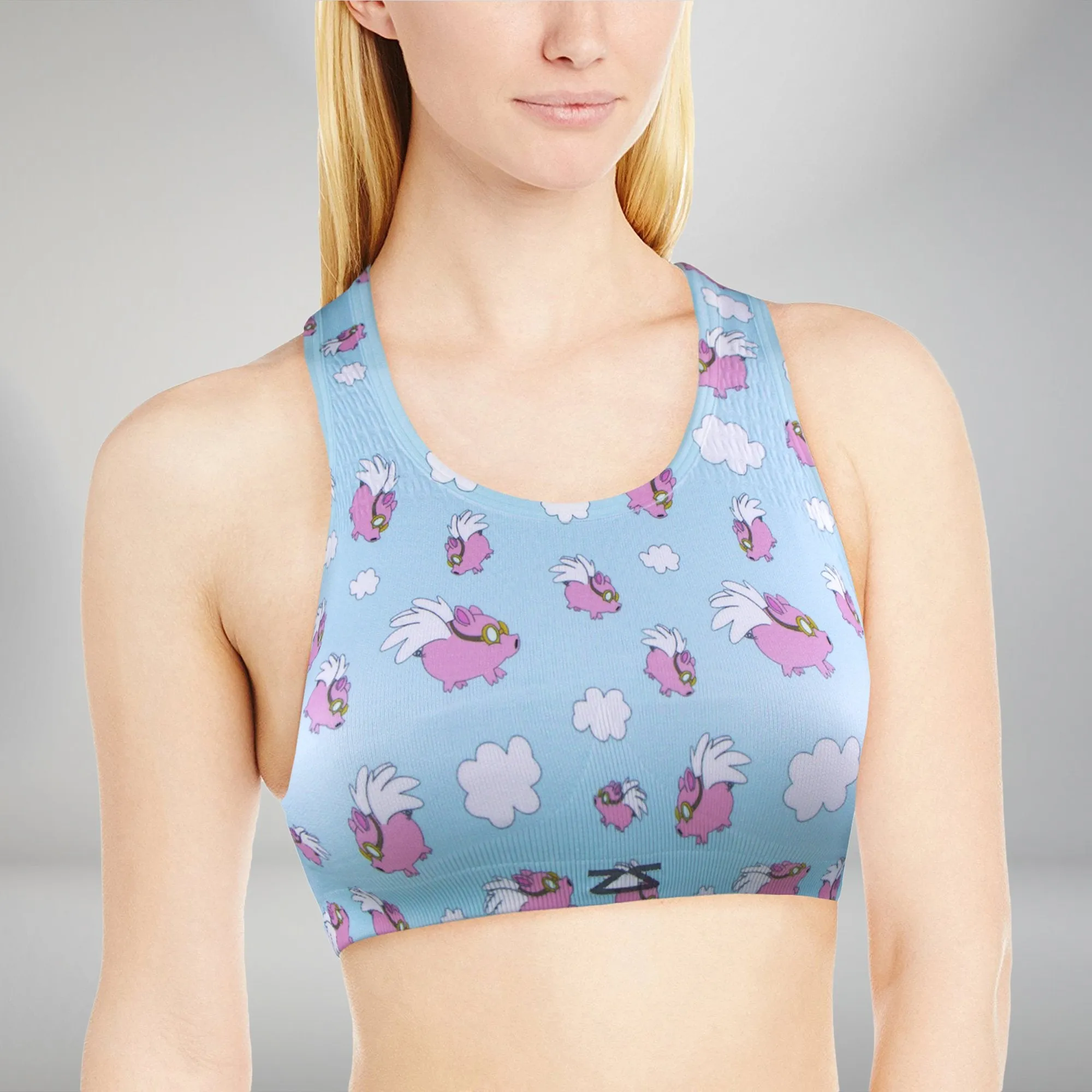 Flying Pigs Seamless Sports Bra