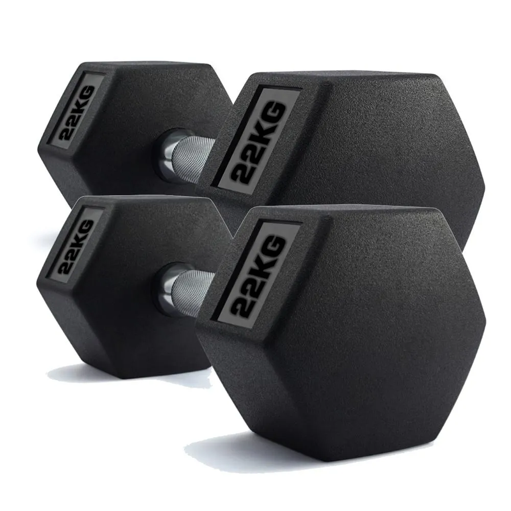 Hex Dumbbells Rubber Encased Weights (Pair) 22Kg