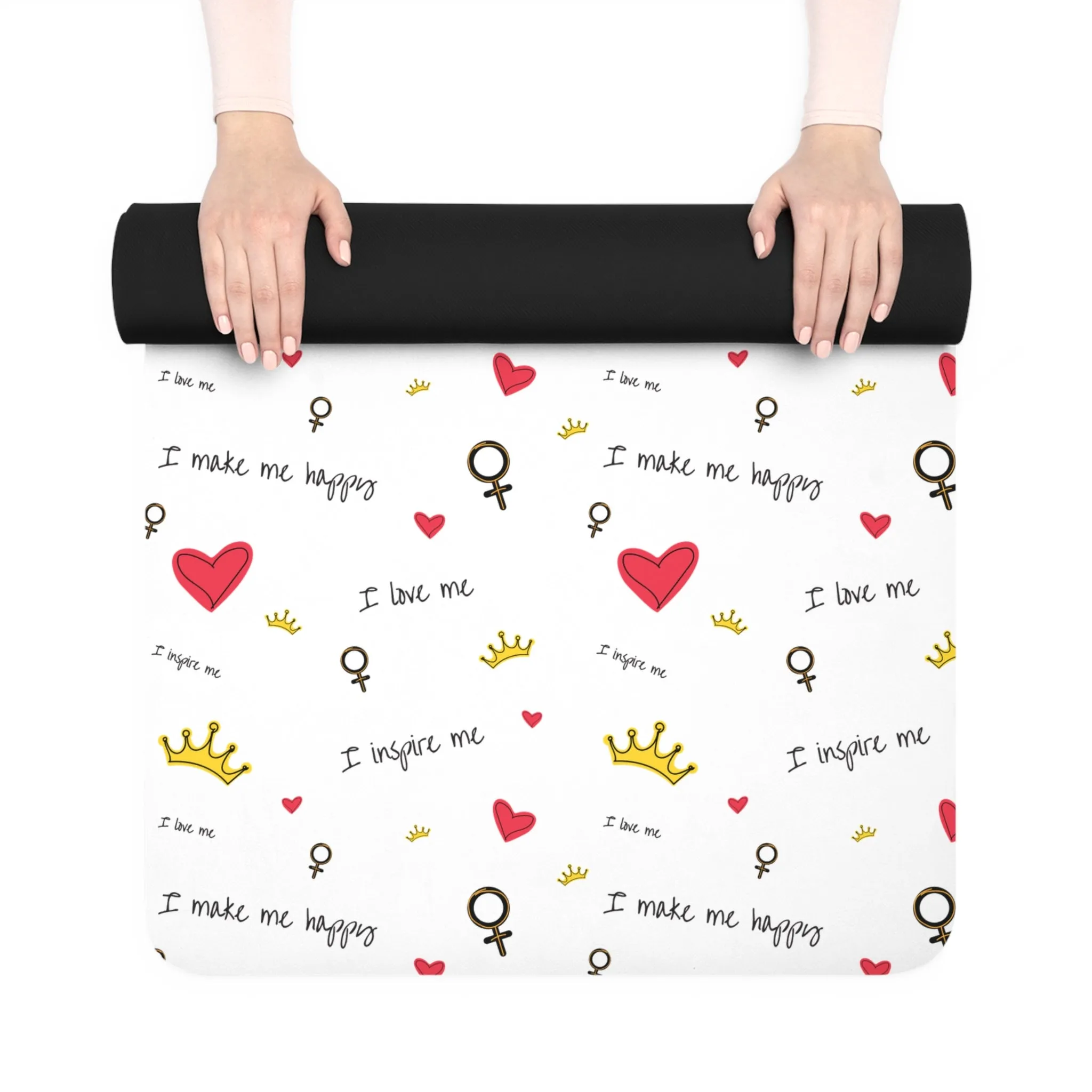 Inspirational Rubber Yoga Mat - I Make Me Happy Design for Mindfulness & Fitness