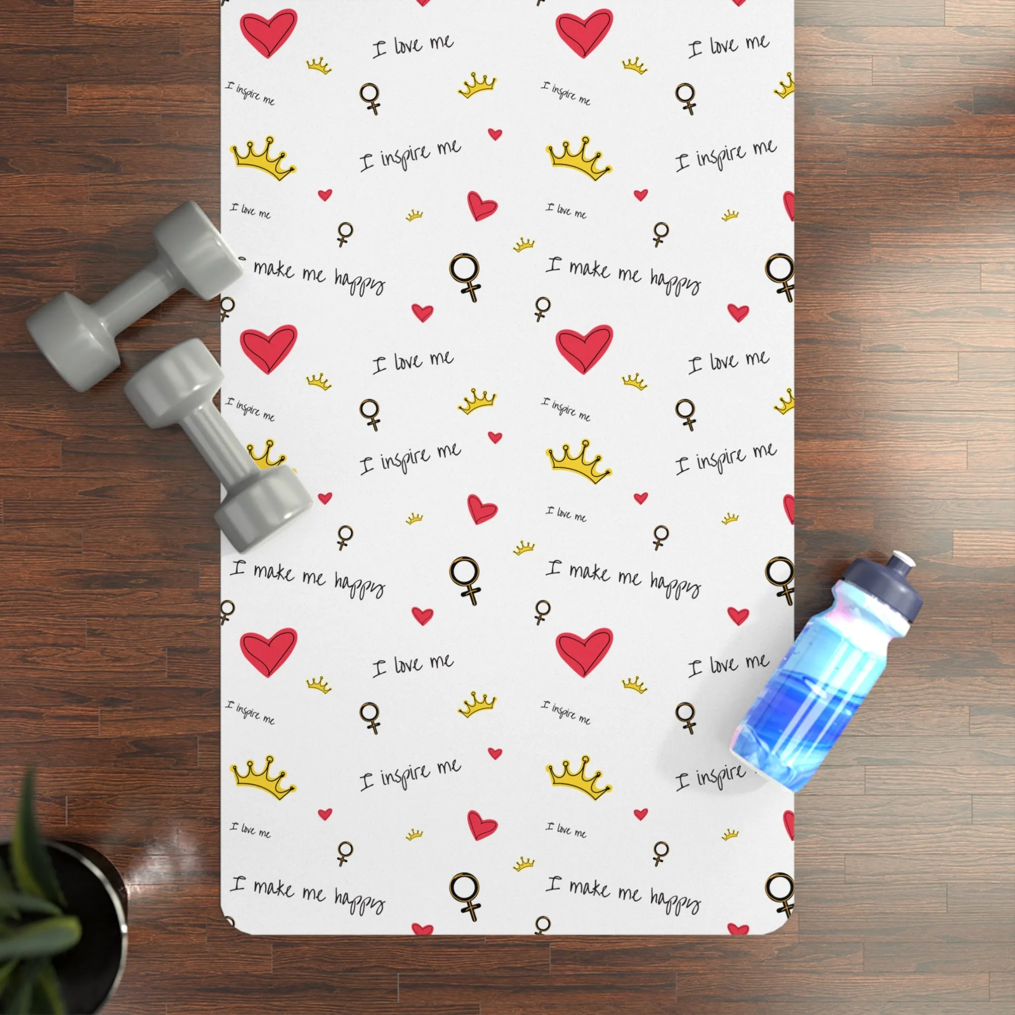 Inspirational Rubber Yoga Mat - I Make Me Happy Design for Mindfulness & Fitness
