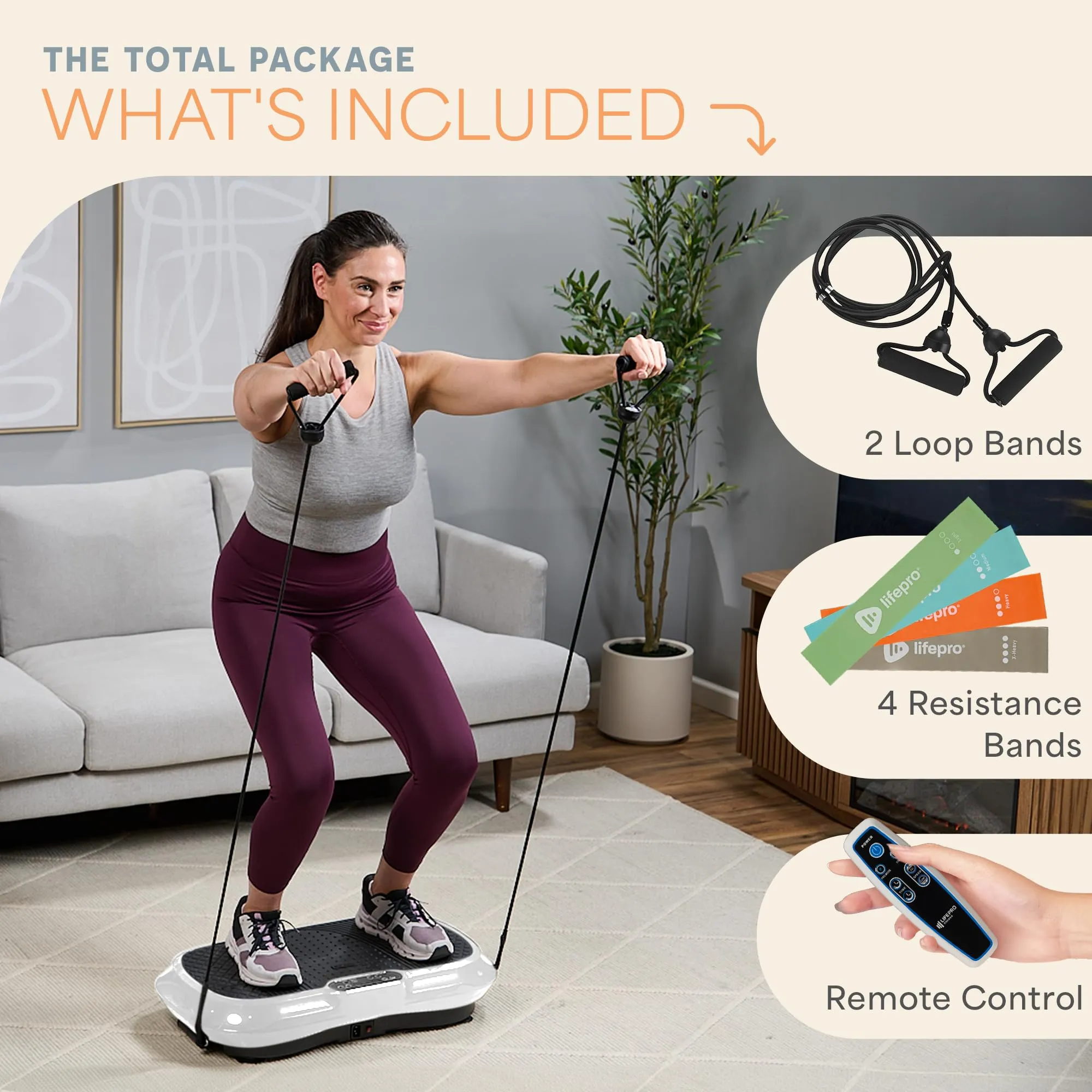 LifePro Vibration Plate Exercise Machine - Whole Body Workout Vibration Fitness Platform w/ Loop Bands - Home Training Equipment for Weight Loss & Toning - Remote, Balance Straps, Videos & Manual