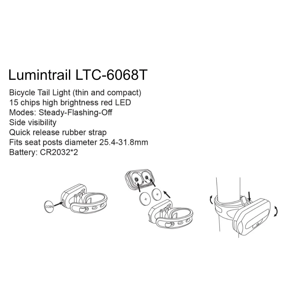 Lumintrail Rear Bike Light Bright Red LED Taillight 2 Light Modes for All Bikes Easy To Install