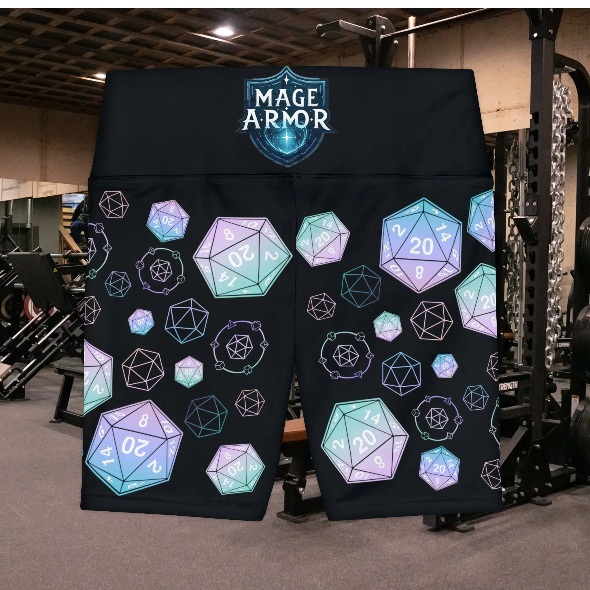 Mage Armor Cascading d20s Women's Workout Shorts (AOP) - RPG-Inspired Fitness Apparel