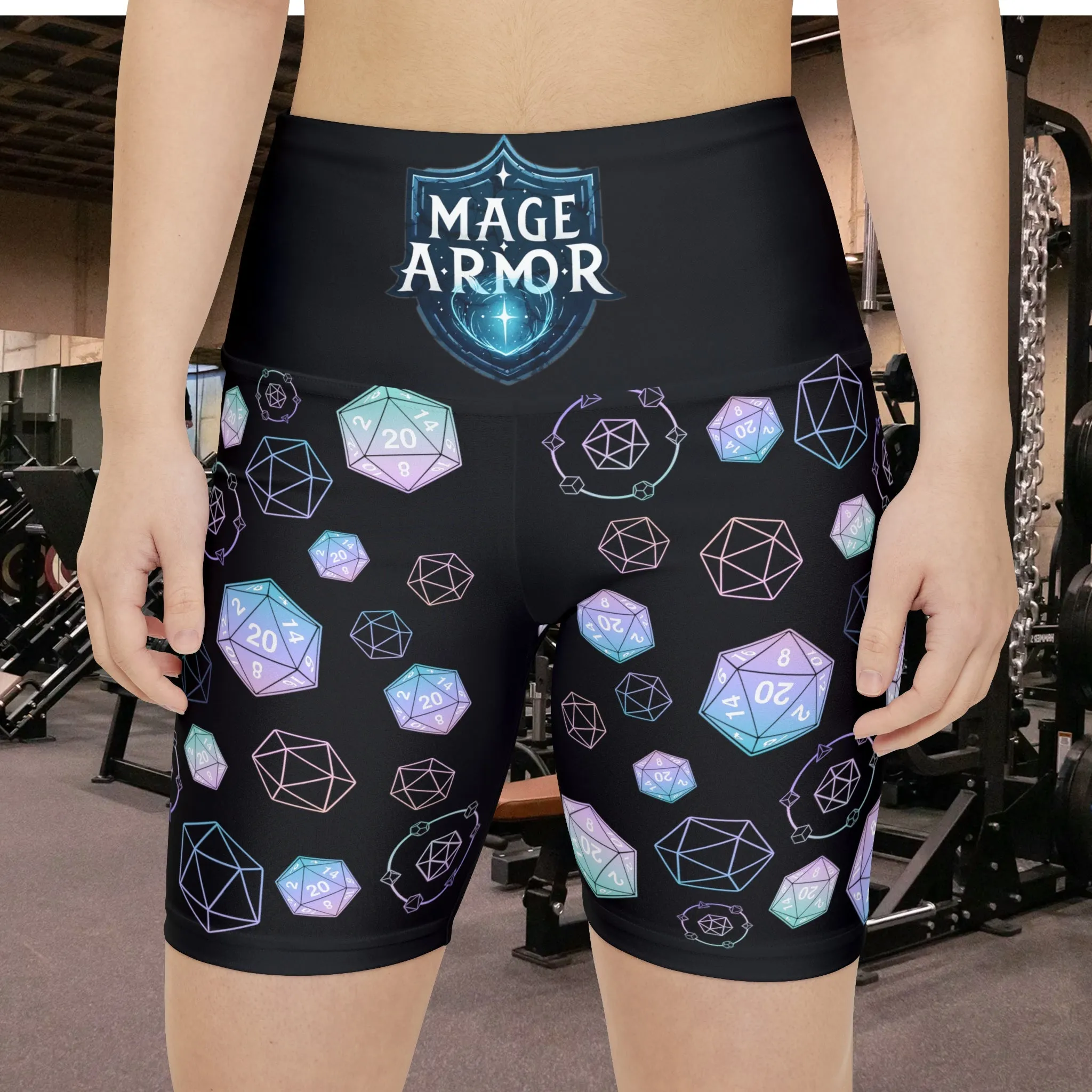 Mage Armor Cascading d20s Women's Workout Shorts (AOP) - RPG-Inspired Fitness Apparel