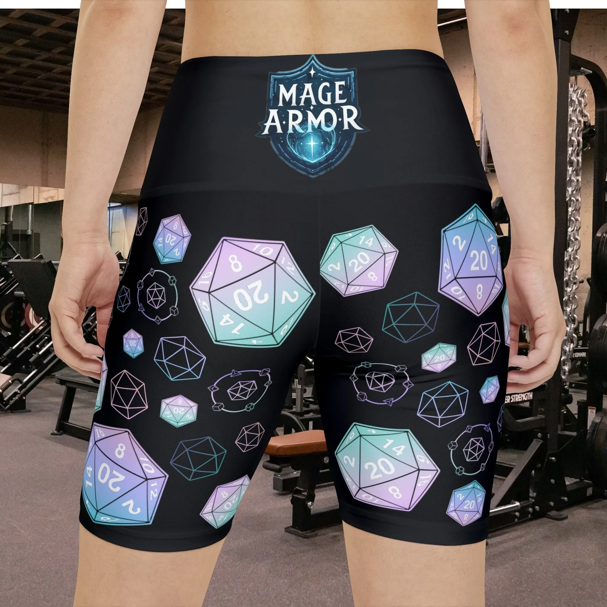 Mage Armor Cascading d20s Women's Workout Shorts (AOP) - RPG-Inspired Fitness Apparel