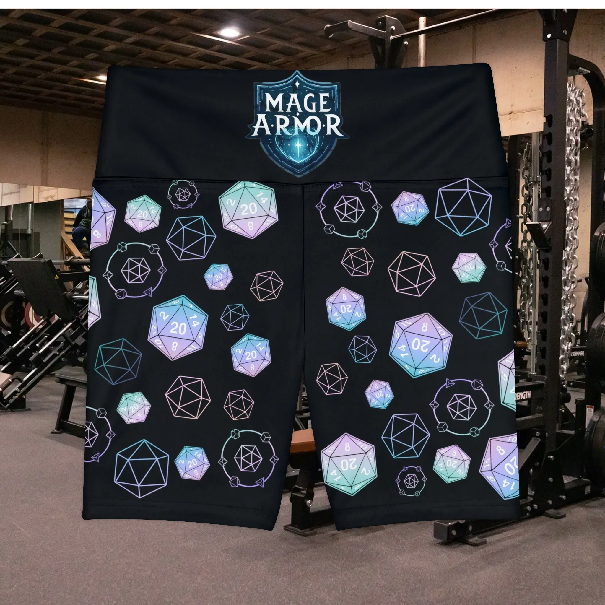 Mage Armor Cascading d20s Women's Workout Shorts (AOP) - RPG-Inspired Fitness Apparel