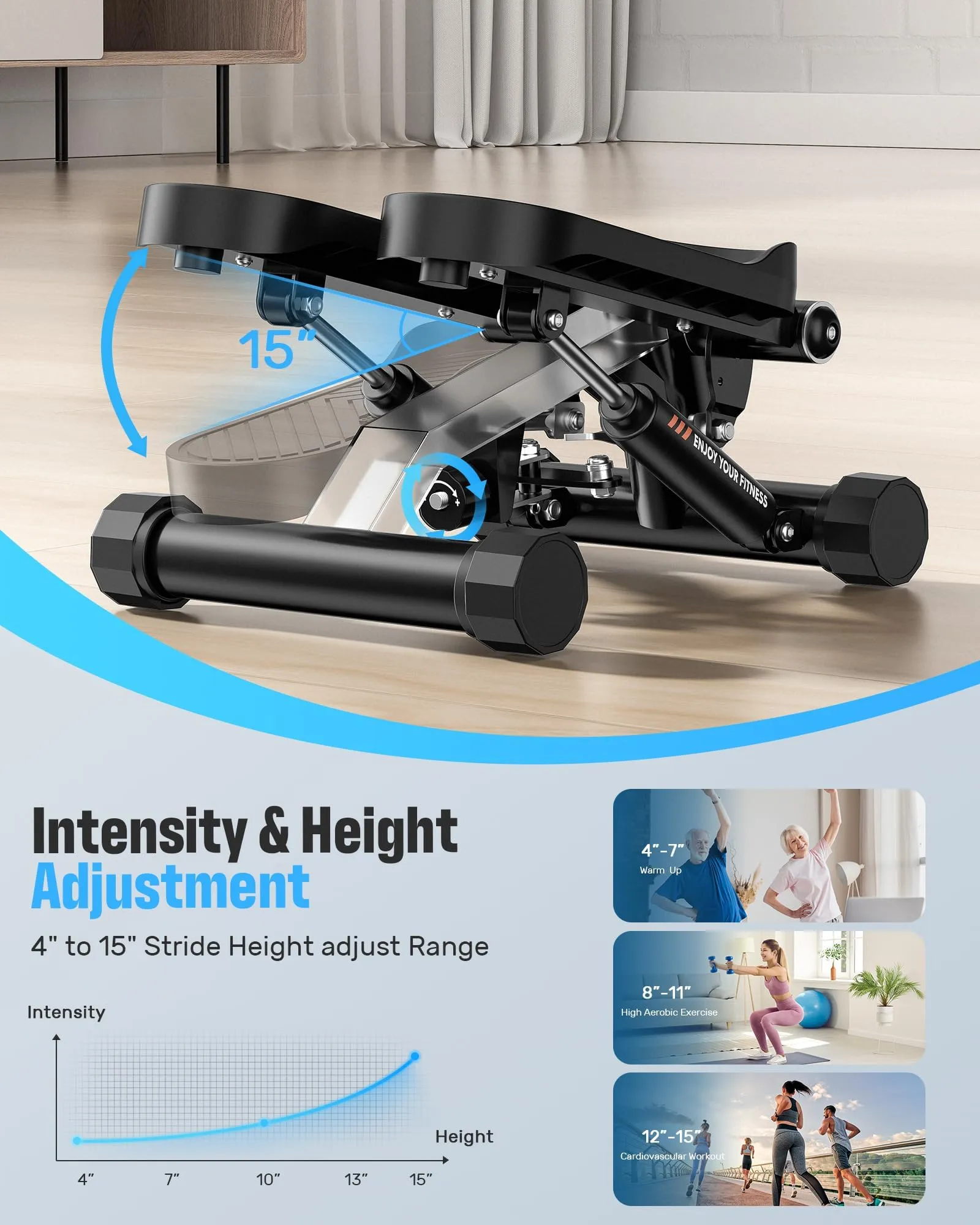 Sportsroyals Stair Stepper for Exercises-Mini Stepper with Resistance Bands