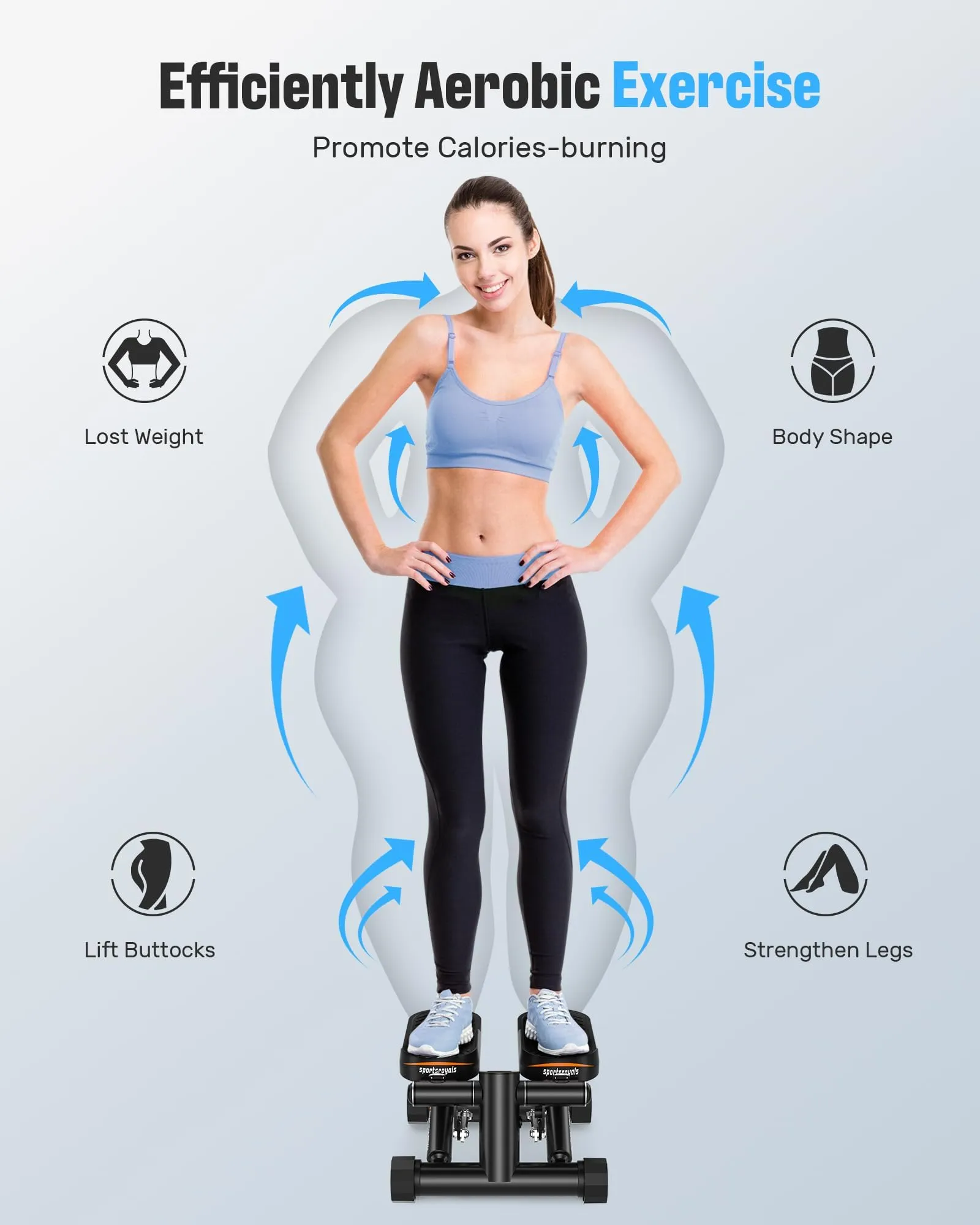 Sportsroyals Stair Stepper for Exercises-Mini Stepper with Resistance Bands