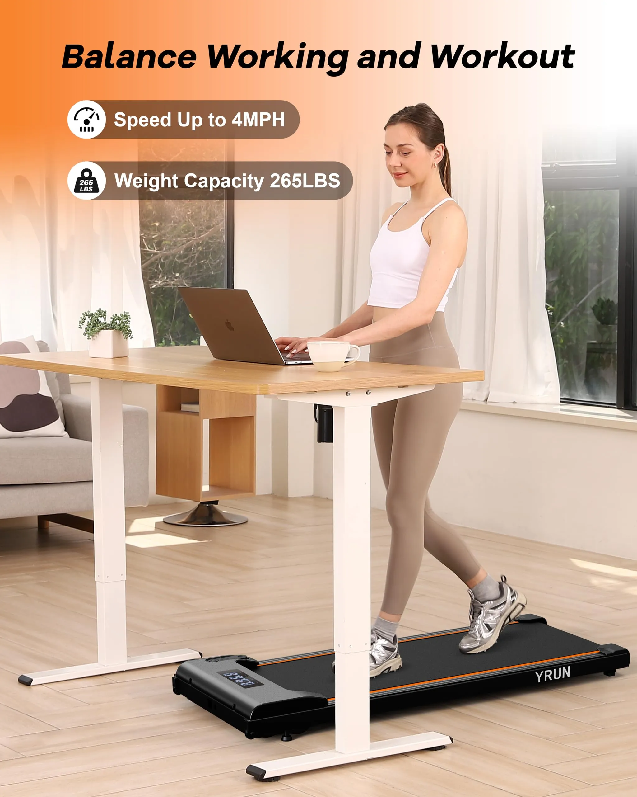 YRUN Walking Pad Under Desk Treadmill for Home and Office, Portable Small Treadmill 2.5HP Super Quiet Brushless Motorized Walking Jogging Running Machine with Remote Control
